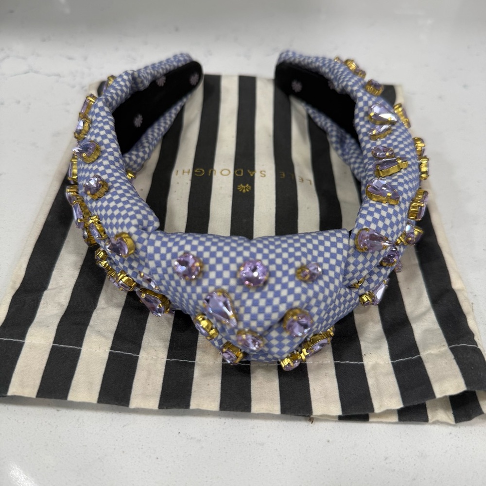 SOLD Lele Sadoughi Periwinkle Checkered Candy Jeweled Knotted Headband